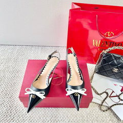 VLTN HIGH SLINGBACK 25S 40 MM IN BLACK LAMBSKIN WITH BOW