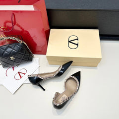 VLTN ROCKSTUD HEELS 25S 60 MM IN BLACK GLOSSY LEATHER