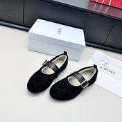 DIOR 26S FROST BALLET FLAT IN BLACK CANNAGE SUEDE AND CALFSKIN
