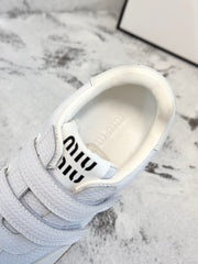 RETRO SNEAKERS WITH RIPTAPE STRAPS IN WHITE LAMBSKIN KNITTED PATTERN