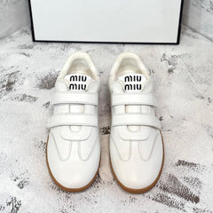 RETRO SNEAKERS WITH RIPTAPE STRAPS IN WHITE SMOOTH LAMBSKIN
