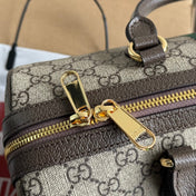 OPHIDIA LARGE BOSTON BAG 31 IN BEIGE EBONY GG BROWN CALFSKIN TRIM