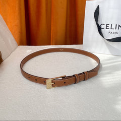 TRIOMPHE BELT 18MM IN BROWN CALFSKIN WITH RECTANGULAR BUCKLE EMBOSSED LOGO AND WHITE STITCHING