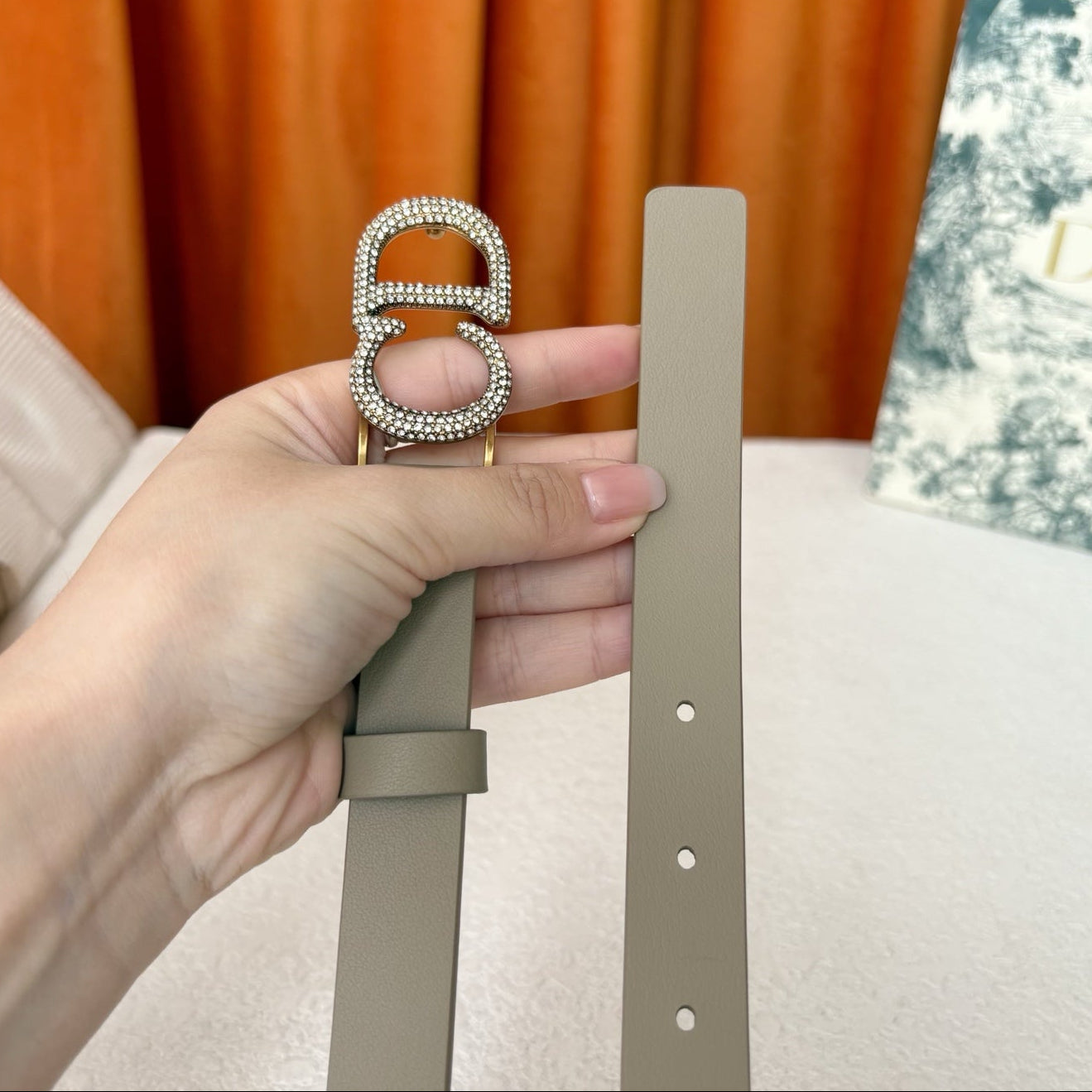 DIOR 25S BELT 20 MM IN BEIGE-GREY CALFSKIN 595248