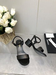 BLOCK HEEL 5 CM SANDAL IN BLACK LAMBSKIN