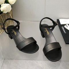 BLOCK HEEL 5 CM SANDAL IN BLACK LAMBSKIN