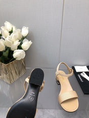 BLOCK HEEL WITH CRYSTAL 5 CM SANDAL IN SAND BROWN FABRIC