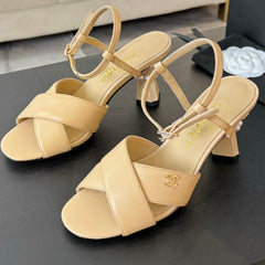 High Sandals Lambskin Yellow Cream