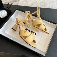 High Sandals Lambskin Yellow Cream