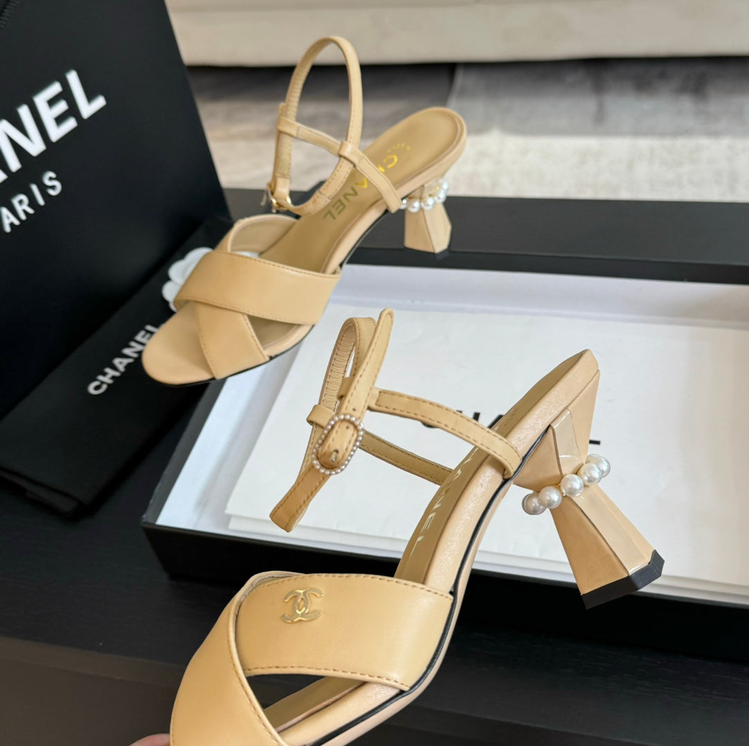 High Sandals Lambskin Yellow Cream