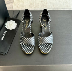 Platform Peep-Toe Sandals Black/White Caro Lambskin