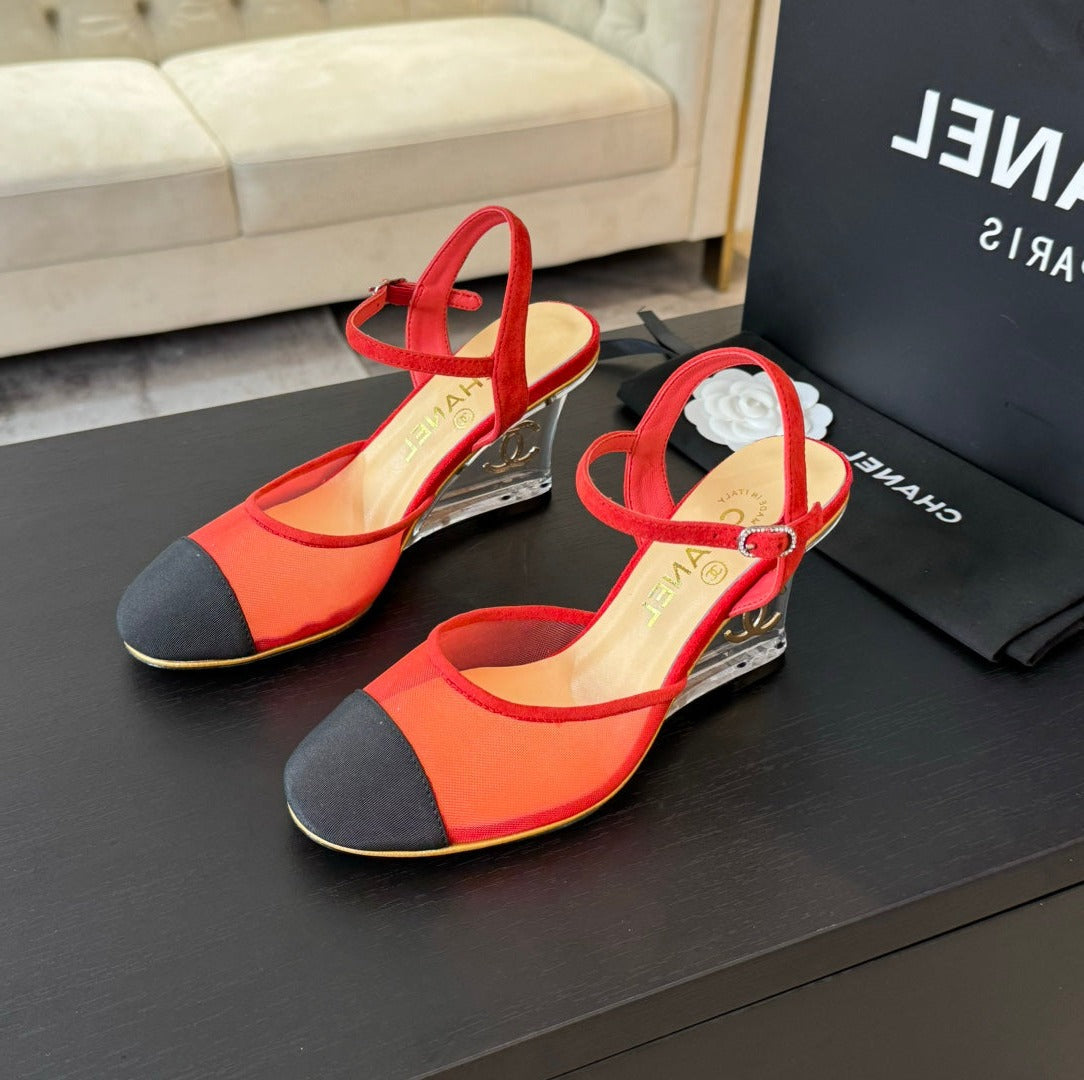 Waterproof Platform High Heels Transparent Heel Mesh Candy Red Black