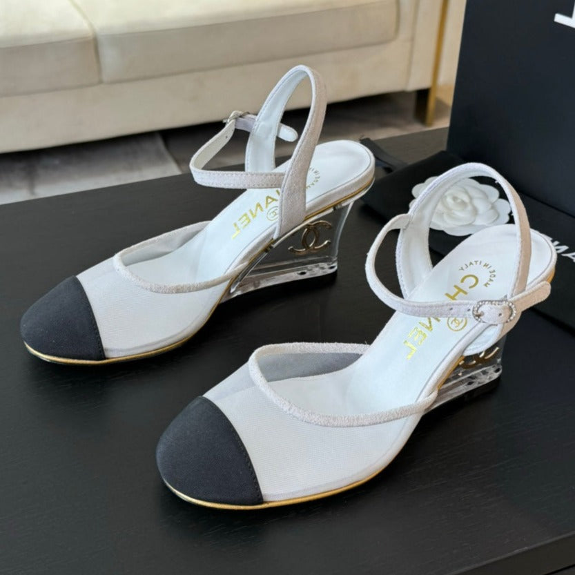 Waterproof Platform High Heels Transparent Heel Mesh White