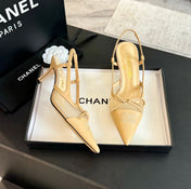 MESH LOGO SLINGBACKS IN BEIGE LAMBSKIN
