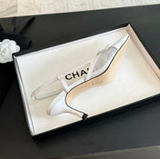 MESH LOGO SLINGBACKS IN WHITE LAMBSKIN