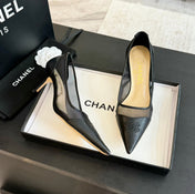 MESH LOGO HEELS IN BLACK LAMBSKIN