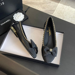 BALLET FLAT BLACK CALFSKIN AND FABRIC