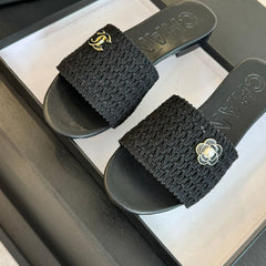 CC BLACK WOVEN FLAT SLIPPERS