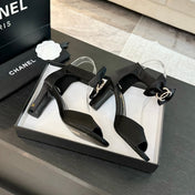 HIGH SANDAL OPEN TOE IN BLACK SATIN