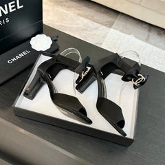 HIGH SANDAL OPEN TOE IN BLACK SATIN