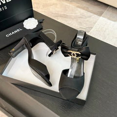 HIGH SANDAL OPEN TOE IN BLACK SATIN