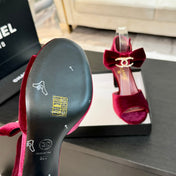 HIGH SANDAL OPEN TOE IN MAROON RED VELVET