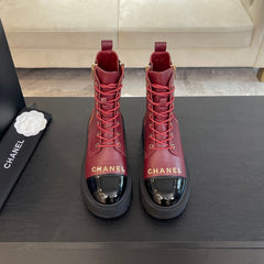ANKLE BOOTS IN BLACK MIX GARNET RED LAMBSKIN