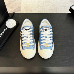 BIG-HEAD COOKIE SHOES IN TEAL BLUE MIX WHITE LAMBSKIN