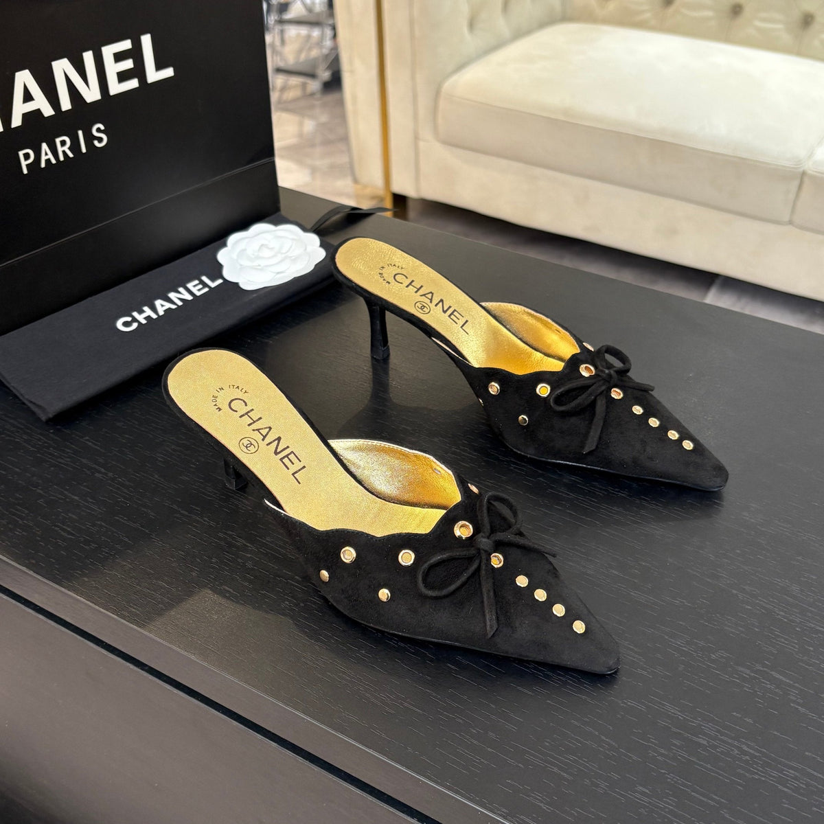 HIGH HEEL MULE 65 MM IN BLACK SUEDE