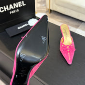 HIGH HEEL MULE 65 MM IN DEEP PINK SUEDE