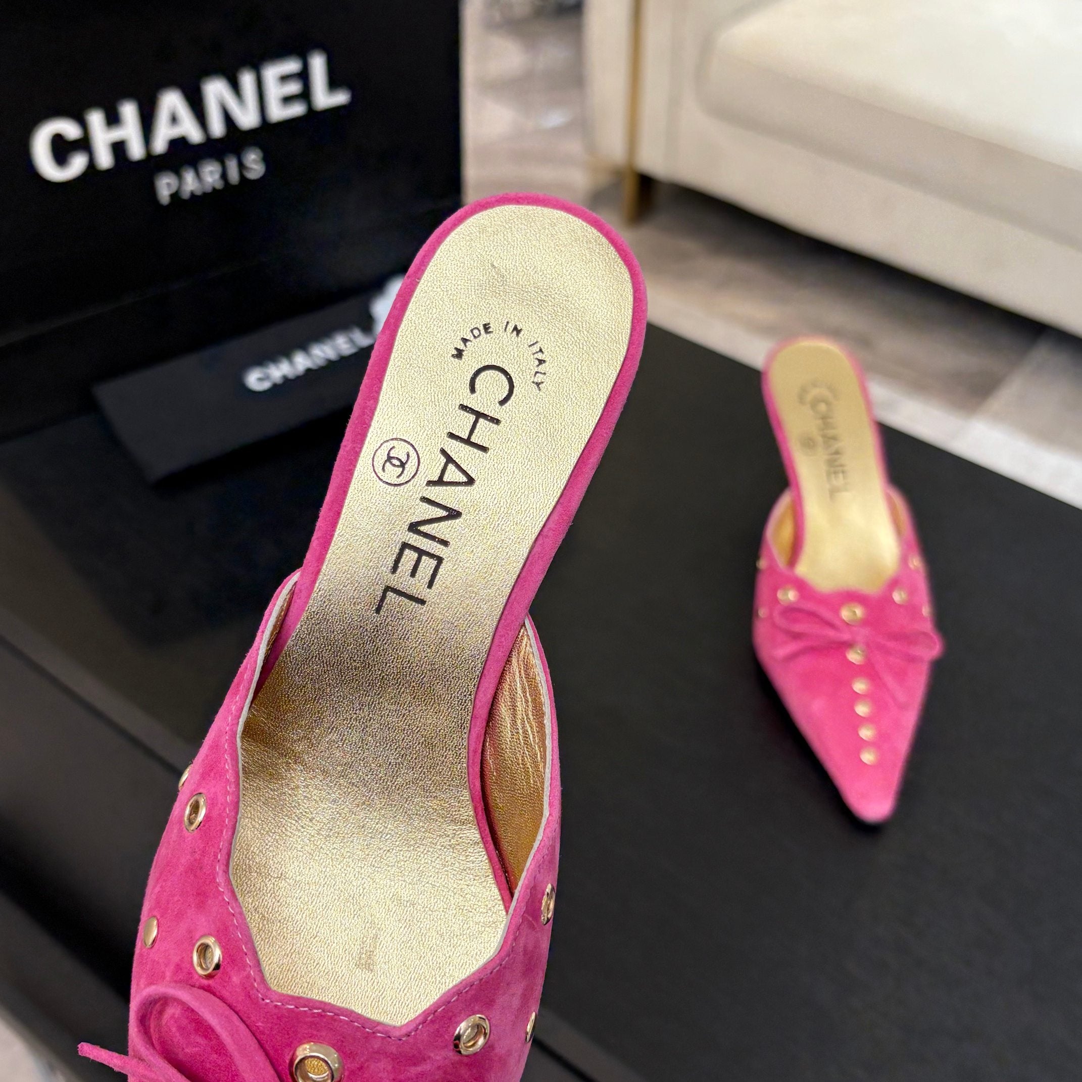 HIGH HEEL MULE 65 MM IN DEEP PINK SUEDE