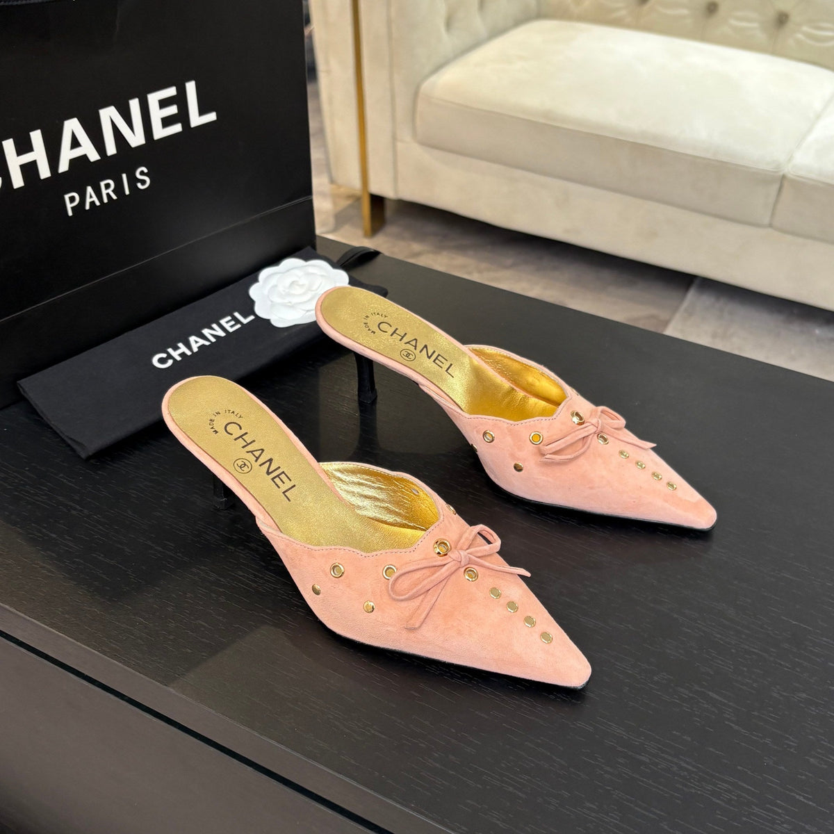 HIGH HEEL MULE 65 MM IN LIGHT PINK SUEDE