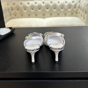 HIGH HEEL SLINGBACKS 65 MM IN WHITE WITH SNAKESKIN PATTERN LAMBSKIN