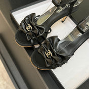 HIGH HEEL SANDAL WITH BOW IN BLACK LAMBSKIN