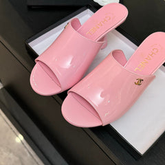 PEEP TOE MULE 85MM IN PINK PATENT CALFSKIN