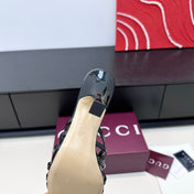 GUCCI 26S HEELED SANDALS 85 MM IN BLACK CALFSKIN WITH CRYSTAL