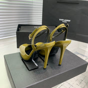 SL FISH MOUTH SANDAL PUMP LEMON POLISHED CALFSKIN