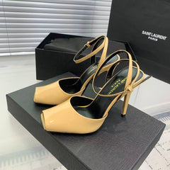 SL FISH MOUTH SANDAL PUMP FLAX POLISHED CALFSKIN