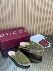 GUCCI 26S LOAFER MULES IN MOSS GREEN SUEDE