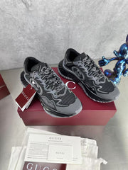 GG RIPPLE SNEAKER IN LIGHT GRAY MIX BLACK LAMBSKIN AND FABRIC