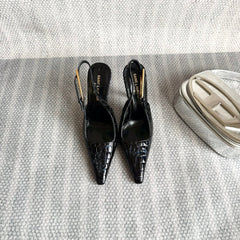 LEE SLINGBACK PUMPS 105 IN BLACK CROCODILE-EMBOSSED LEATHER