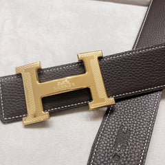 HM H D'ANCRE BELT BUCKLE & REVERSIBLE BLACK AND CHOCOLATE BROWN LEATHER STRAP 38 MM GOLD HARDWARE