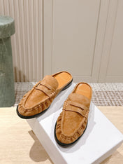 YSL 25S LOAFER MULE IN CARAMEL SUEDE