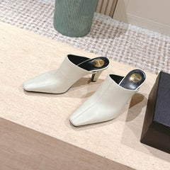 YSL 25S JILL MULES IN IVORY SMOOTH CALFSKIN