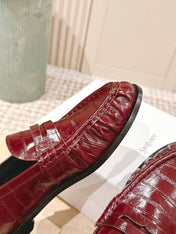 YSL 25S SAINT LAURENT LOAFERS IN DARK RED GLOSSY CALFSKIN WITH SMALL LOGO