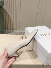 DIOR 26S MARY JANE KITTEN HEEL 40MM IN BEIGE CROCODILE EMBOSSED CALFSKIN