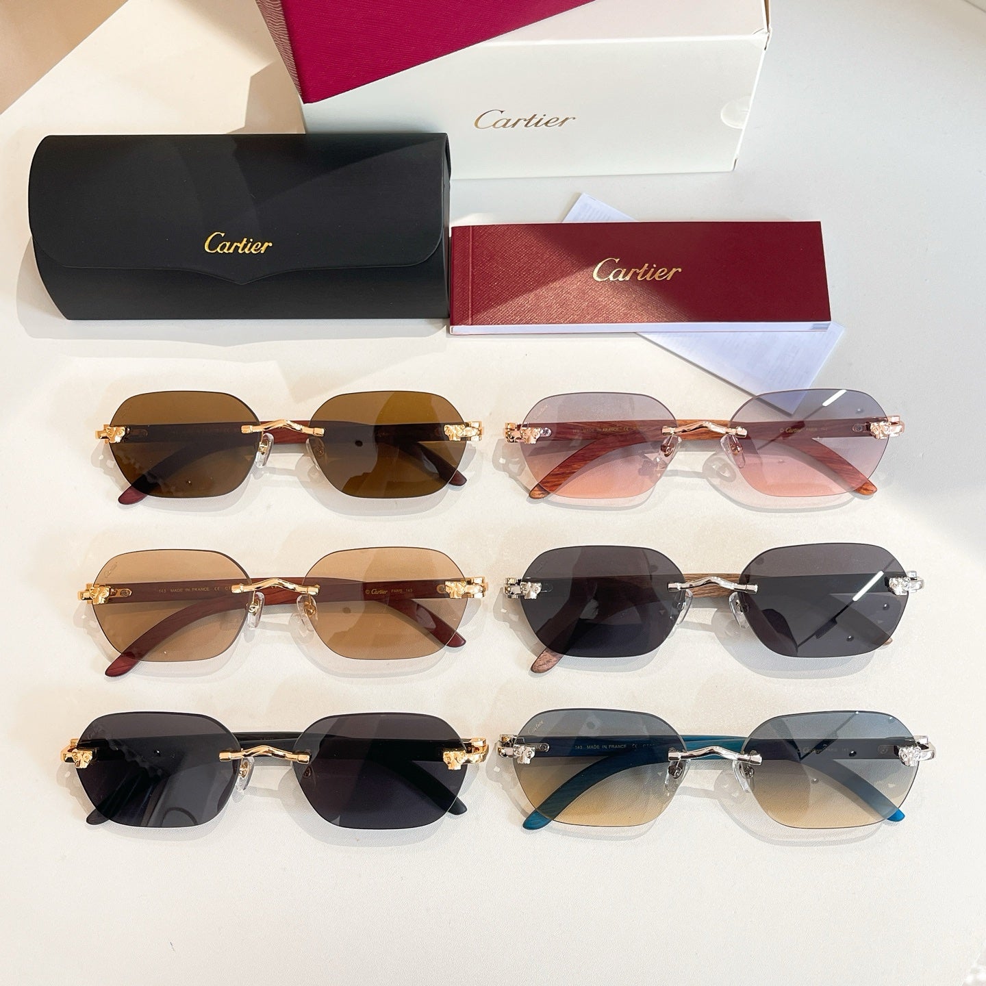 C DE RIMLESS GEOMETRIC FRAME SUNGLASSES 579510 IN METAL AND WOODEN