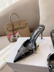 HEELED MULES 85MM IN BLACK LAMBSKIN