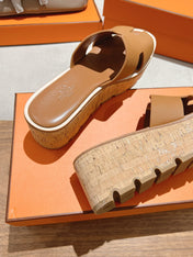 HM 25S HIGH WEDGE SANDALS IN BROWN LAMBSKIN STYLE 6