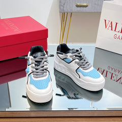 VALENTINO 25S GARAVANI ONE STUD XL PLATFORM SNEAKERS IN WHITE MIX BLUE LAMBSKIN STYLE 6